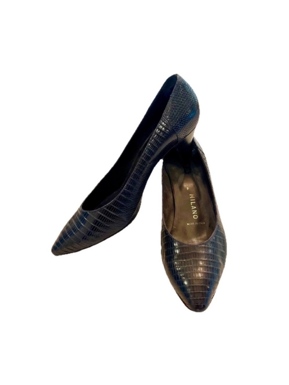 PRADA Exotic Genuine Lizard Size 38 (7.5 US) Navy Blue Heeled Pumps - Picture 5 of 11